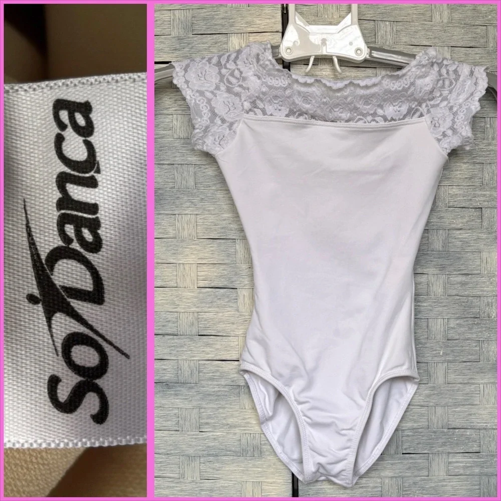 So Danca White Lace Matilda Cap Sleeve Ballet Leotard Kids Child Size M1‎